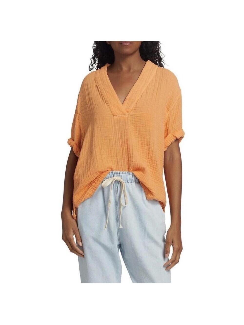 Xirena Women's Orange Lightweight Cotton V-Neck Blouse Size S